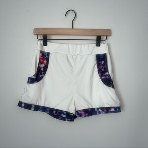 White High Waisted Shorts with Multicolor‎ Trim and Pockets